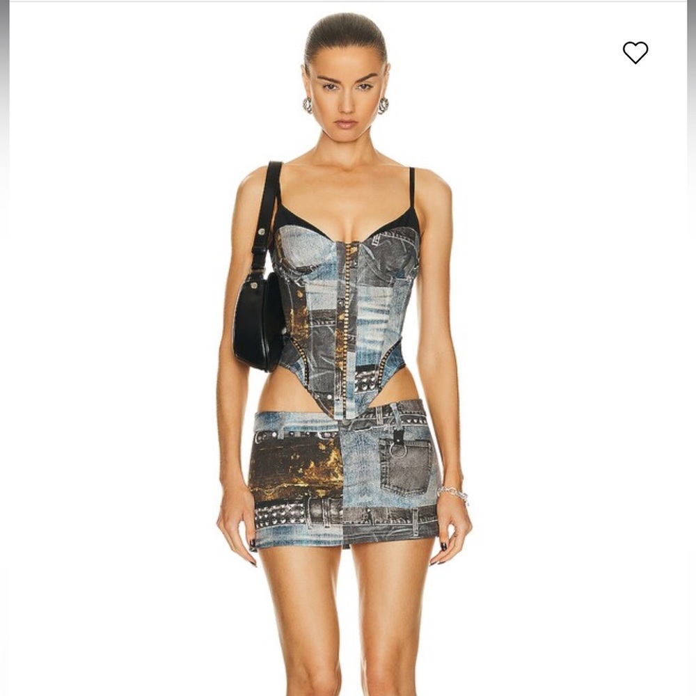 NWT Miaou Denim Suede Cristina Corset and Miss Mini Skirt Set